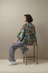 One Hundred Stars Eccentric Blooms Sky Blue Kimono