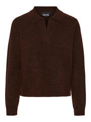 Pieces Flavia Long Sleeve Polo Wool Knit - Chicory Coffee