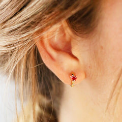 Lisa Angel - Crystal Red Heart Huggie Hoops in Gold