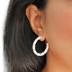 Lisa Angel Earring - White Enamel Rope Hoop Earrings in Gold