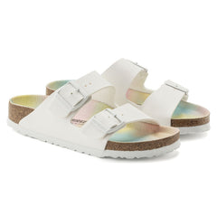 Birkenstock Arizona Vegan Double Strap Narrow Fit White with Rainbow Sole Sandals
