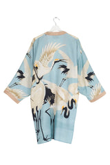 One Hundred Stars Stork Sky Blue Collar Kimono