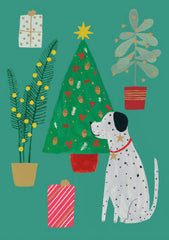 Roger la Borde Lasercut Christmas Card - Christmas Tree & Dog