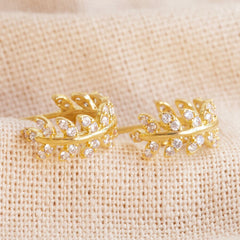 Lisa Angel - Mini Crystal Fern Hoop Earrings in Gold