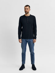 Selected Homme Baker Split Neck Tee - Black
