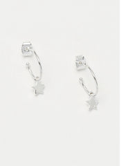 Star Drop Hoop Earrings Silver Plated