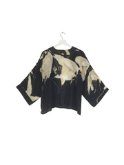 One Hundred Stars Black Stork Crepe Kimono