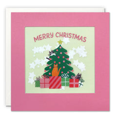 James Ellis Christmas - Pink Cats Christmas Card with Paper Confetti