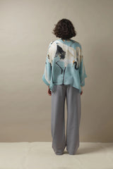 One Hundred Stars Stork Sky Blue Kimono