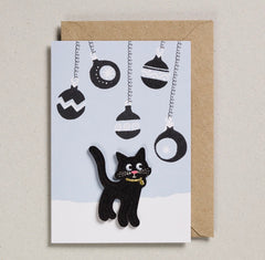 Petra Boase Felt Christmas Card - Cat with Baubles