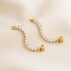 Lisa Angel - Gold Stainless Steel Stud and Crystal Chain Earrings