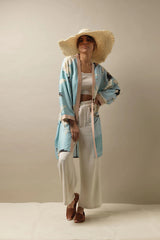 One Hundred Stars Stork Sky Blue Collar Kimono