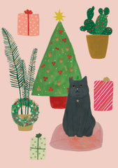 Roger la Borde Lasercut Christmas Card - Christmas Tree & Cat