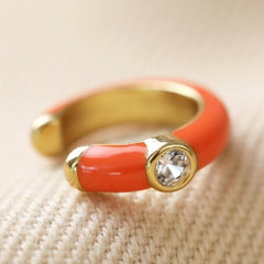Lisa Angel - Nasturtium Orange Earcuff with Gems in Gold