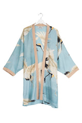 One Hundred Stars Stork Sky Blue Collar Kimono