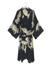 One Hundred Stars - Stork Black Crepe Long Kimono