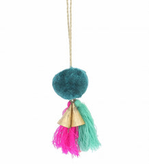 Fiona Walker Pom Pom With Tassels & Bells - Fuchsia and Teal