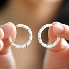 Lisa Angel Earring - White Enamel Rope Hoop Earrings in Gold