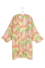 One Hundred Stars Deco Fan Pink Collar Kimono