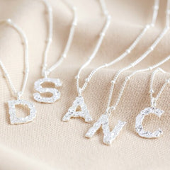 Lisa Angel Silver Hammered Initial Necklace