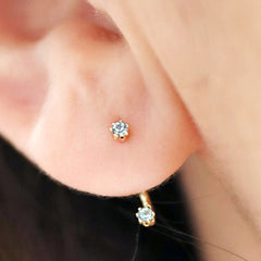 Lisa Angel - Tiny Blue Swarovski Crystal Jacket Earrings in Gold