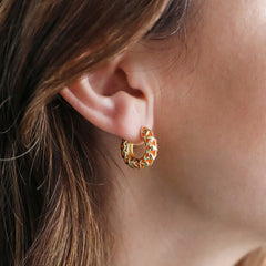 Lisa Angel - Orange Geometric Enamel Hoop Earrings in Gold