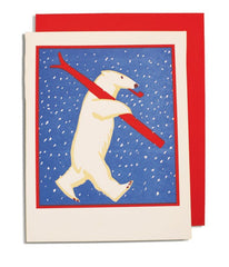 Archivist Christmas Skiing Polar Bear Letterpress Card