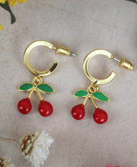 My Doris Enamel Cherry Hoop Earrings
