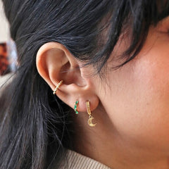 Lisa Angel - Emerald Green Stone Gold Huggie Hoop Earrings