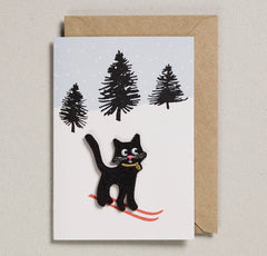 Petra Boase - Felt Christmas Card Cat on Skis