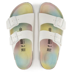 Birkenstock Arizona Vegan Double Strap Narrow Fit White with Rainbow Sole Sandals