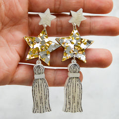 Esoteric London Acrylic Star Tassel Earrings - Golden Cream
