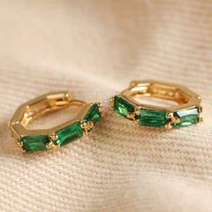 Lisa Angel - Emerald Green Stone Gold Huggie Hoop Earrings