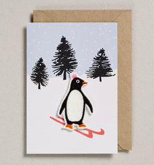 Petra Boase Felt Christmas Card - Penguin on skis