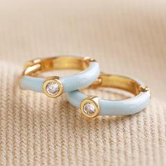 Lisa Angel - Baby Blue Enamel Crystal Huggie Hoop Earrings in Gold