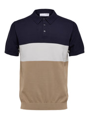 Selected Homme Mattis Knit Block Polo - Sky Captain/Incense