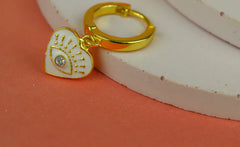 My Doris Eye Heart Enamel Hoop Earrings - White