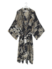One Hundred Stars Giant Willow Black Crepe Long Kimono