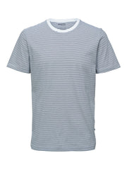 Selected Homme Norman Stripe O-Neck Tee - Bright White/Navy Blazer
