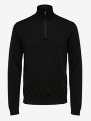 Selected Homme Half Zipped Knitted Cardigan - Black