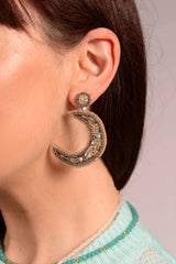 My Doris Beaded Moon Earrings - Silver