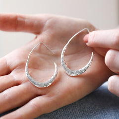 Lisa Angel - Silver Hammered Teardrop Hoop Earrings