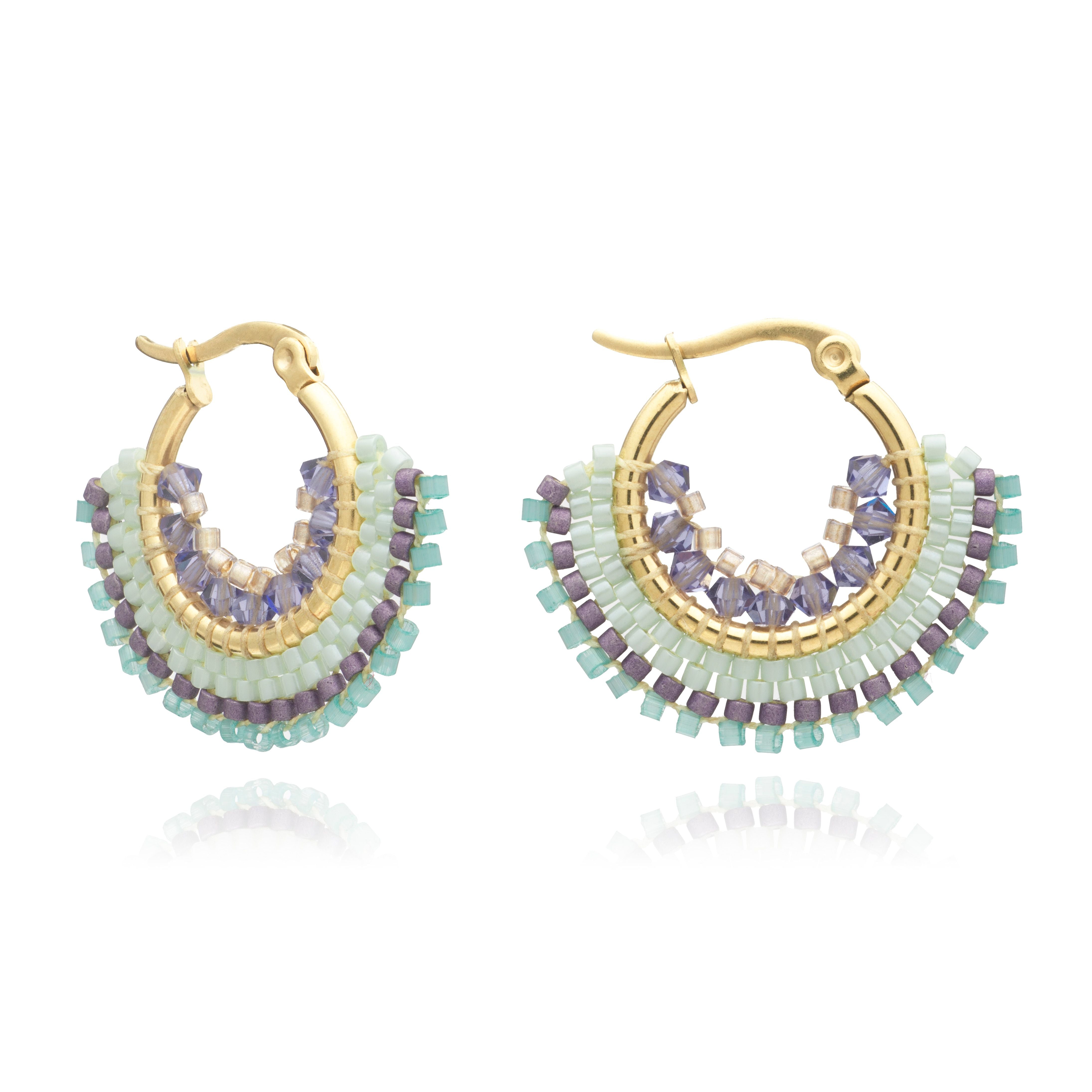 Azuni Small Delica Bead And Crystal Lever Hoop Earrings- Chameleon