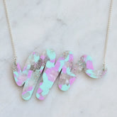 Esoteric London Recycled Acrylic Scribble 3 Necklace - Blue Pink Rose Gold