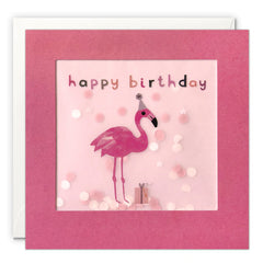 Flamingos Birthday Card with Paper Confetti - Paper Shakies by James Ellis