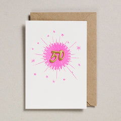 Petra Boase Age 50 Embroidered Card - Pink