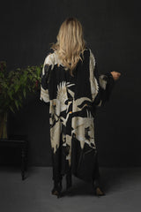 One Hundred Stars - Stork Black Crepe Long Kimono