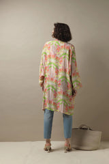 One Hundred Stars Deco Fan Pink Collar Kimono