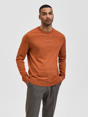 Selected Homme Town Merino Coolmax Knit Crew - Bombay Brown