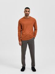 Selected Homme Town Merino Coolmax Knit Crew - Bombay Brown